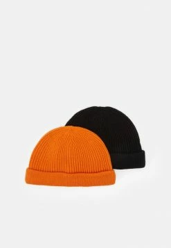 Only & Sons ONSSHORT BEANIE 2 PACK - Beanie - Black/neon Orange