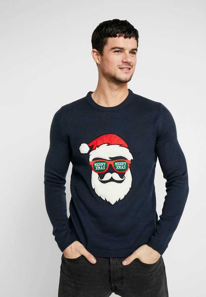 Only & Sons ONSXMAS FUNNY BADGE - Jumper - Blue Nights 3 Only & Sons ONSXMAS FUNNY BADGE - Jumper - Blue Nights